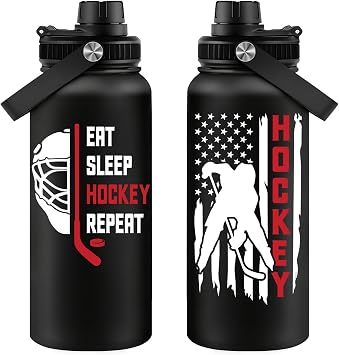 Fufandi Hockey Gifts for Men - Hockey Mom Gifts, Gift Hockey Player for Men Boy - Hockey Lover Sports Love Travel Water Bottle 32oz