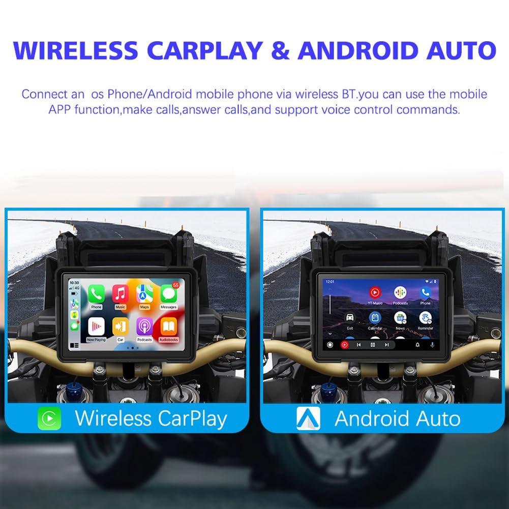 Lecteur MP5 Moto Navigation GPS sans Carplay Android Auto 5''