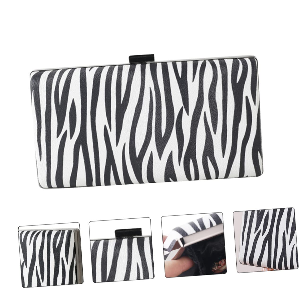 BESTYASH Bolso de Noche de Rayas de Cebra Pu Negro para Mujer
