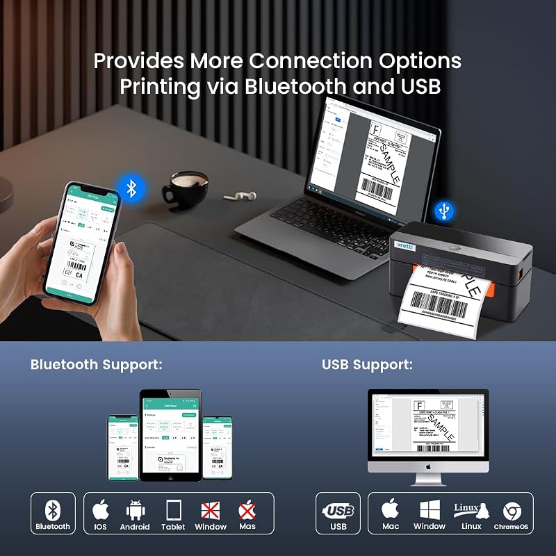 vretti Bluetooth Címkenyomtató 4x6 Szállítási Címkék DHL Amazon eBay Shopify Kompatibilis Vonalkód Nyomtató