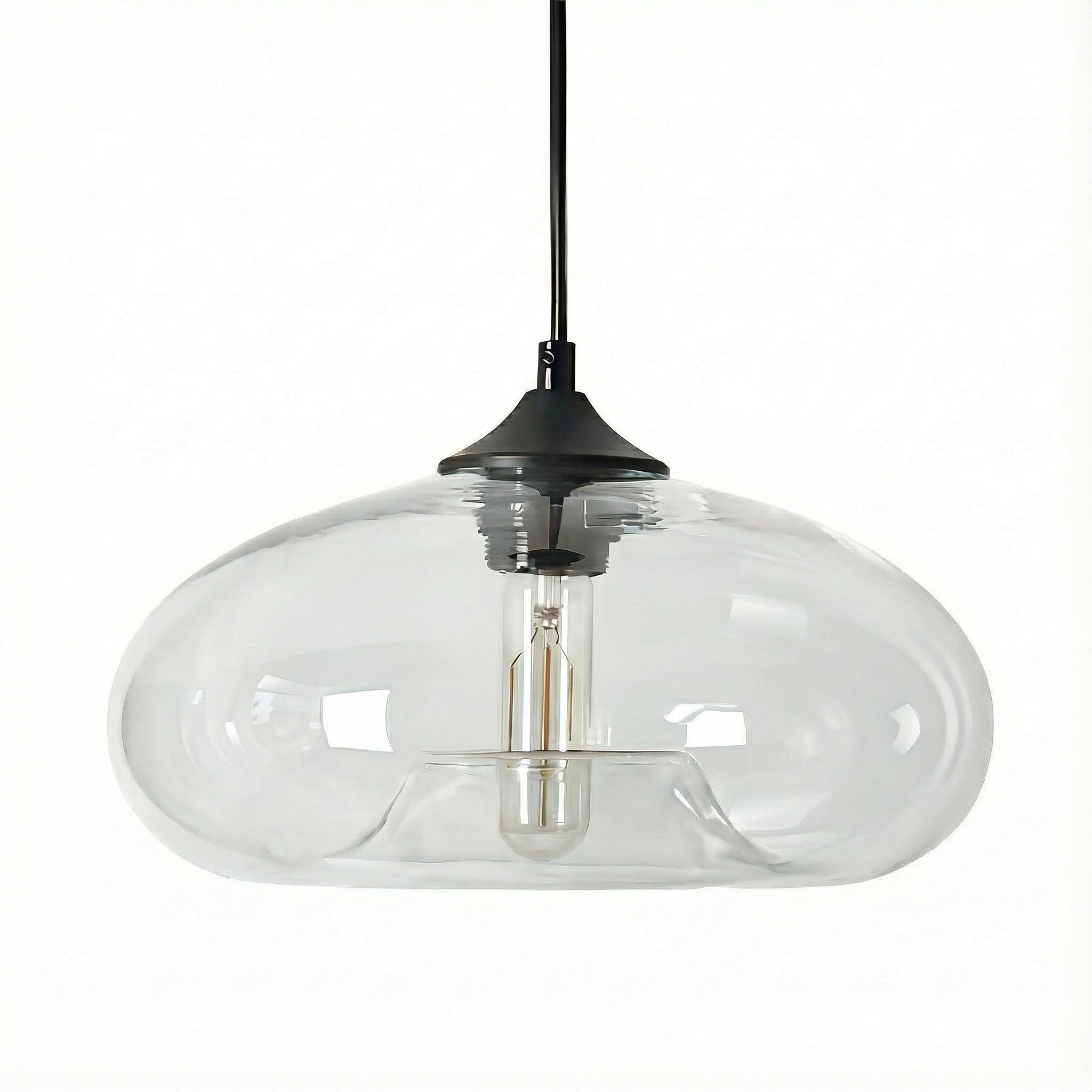 HJXDtech Pendant Light with 28cm Glass Lampshade, Industrial Vintage Loft Bar E27 Ceiling Hanging Lamp for Kitchen Island, Dining &Living Room (Clear)
