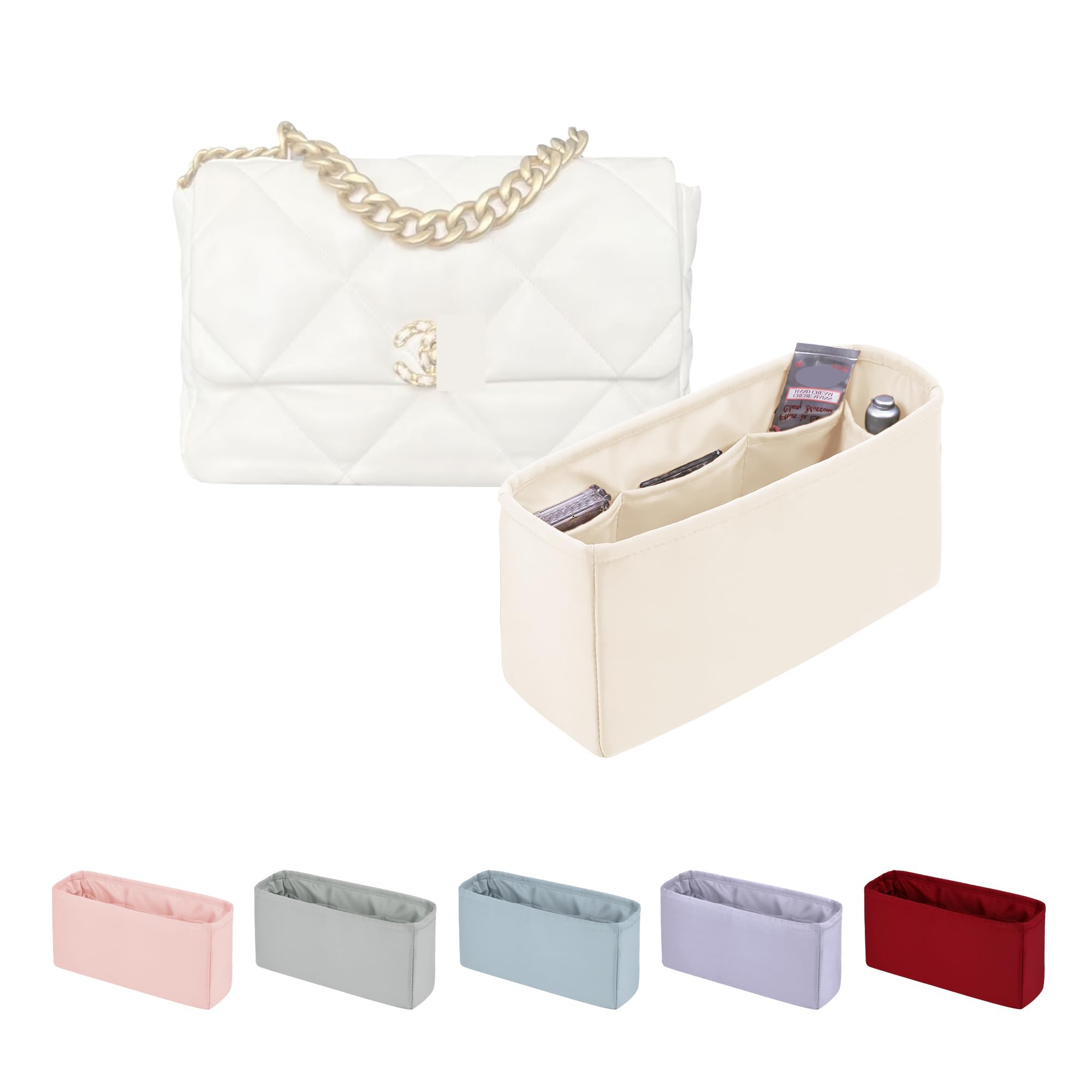 KINGS IN BAG Organizer for Purse Bags, Tote HandBags Organizer with Silky Satin Compatible with Chanel 19 Jumbo, Lightweight Inner Bag for Luxury Bags