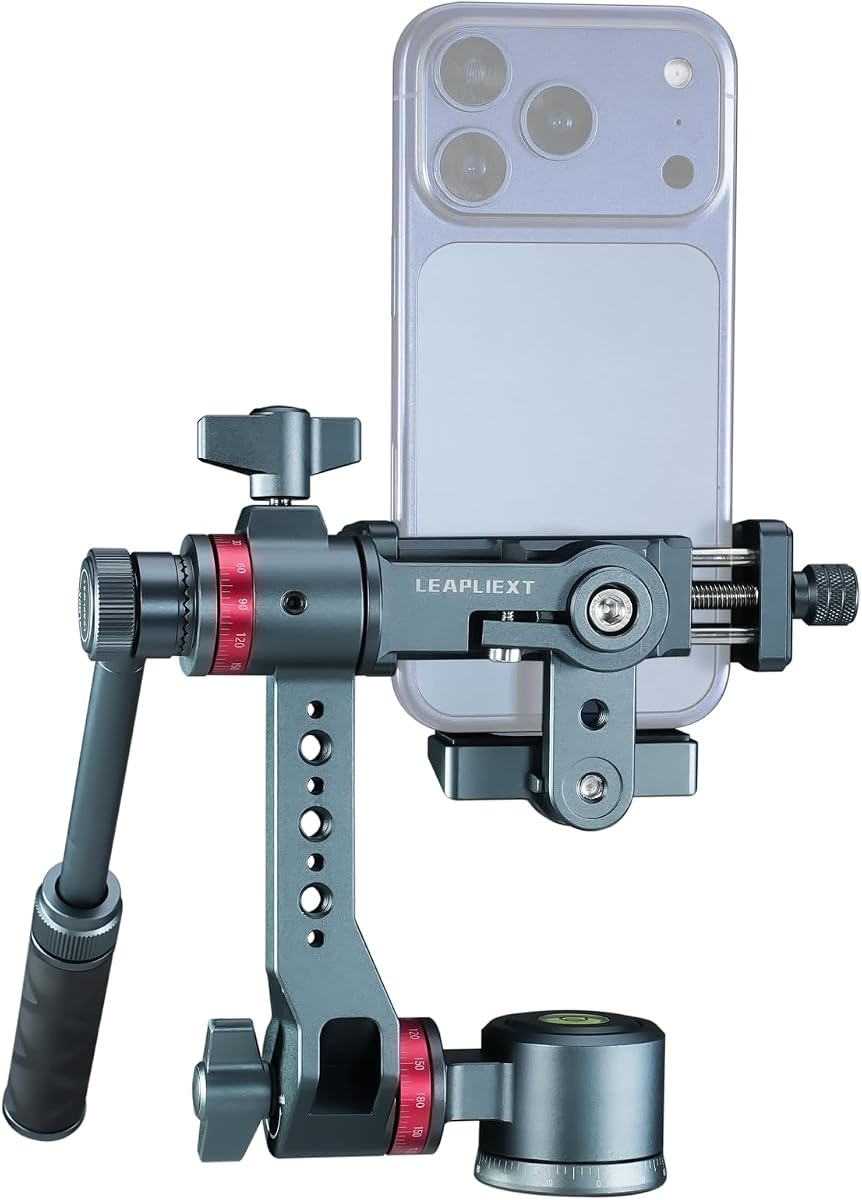 Phone Holder for Tripod, Professional Aluminum Phone Stand, 360 Panoramic Rotation, Compatible with iPhone 17 pro max 16 15 14, Samsung, and Others for Live Streaming/Vlogging Setup