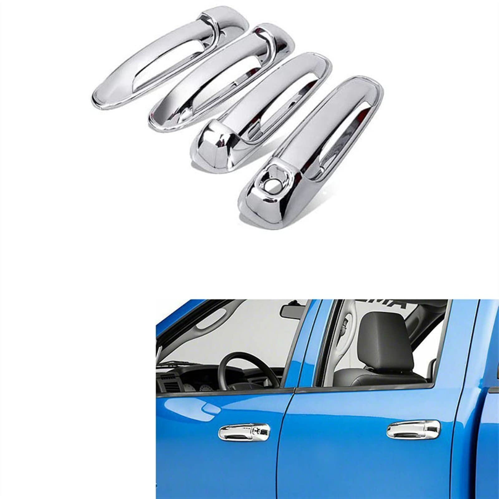QWQTHGS Car Exterior Door Handle Cap for Dodge Ram 1500 2500 3500 2002-2008 8Pcs/Set ABS Chrome 4 Door Outside Handle Cover Trims