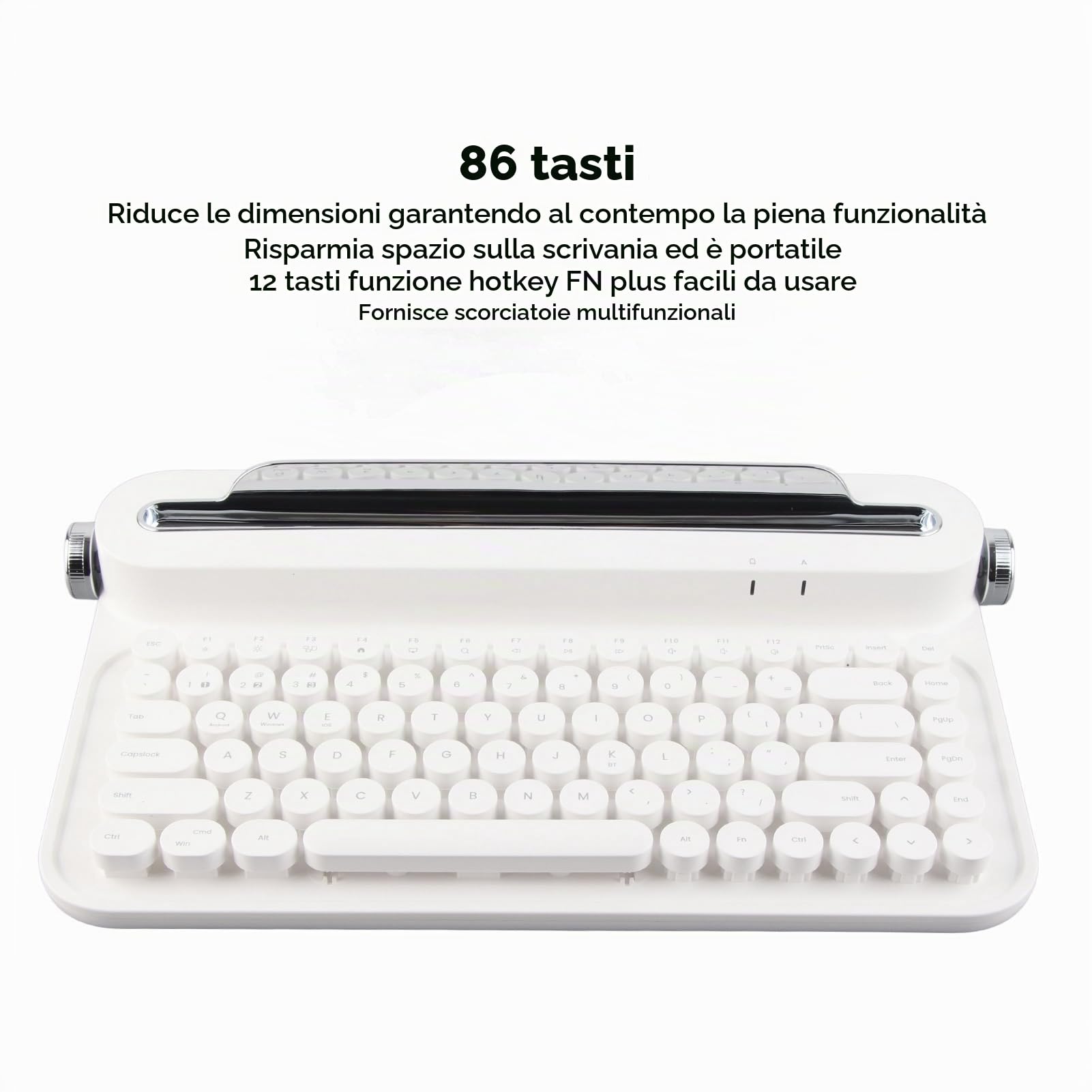 Tastiera Bluetooth retrò, tastiera per macchina da scrivere wireless da 33 piedi 86 tasti con supporto per smartphone integrato