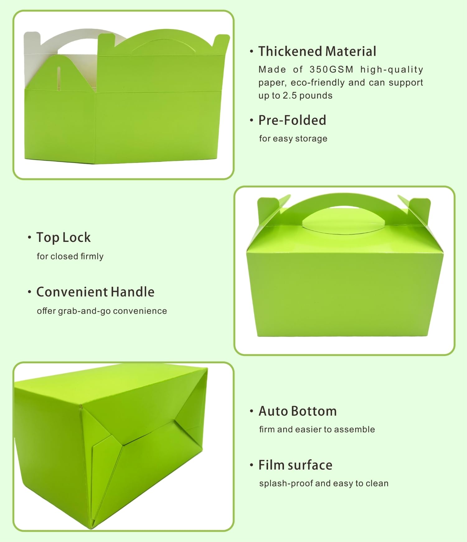 TIMESEEK 30-Pack Spring Green Gable Treat Boxes with Handles, 6" Pop-Up Party Favor Gift Boxes for Candy, Birthday,Wedding,Baby Shower, Eco-Friendly Cardboard Goodie Bags for Kids, Bachelorette Decor