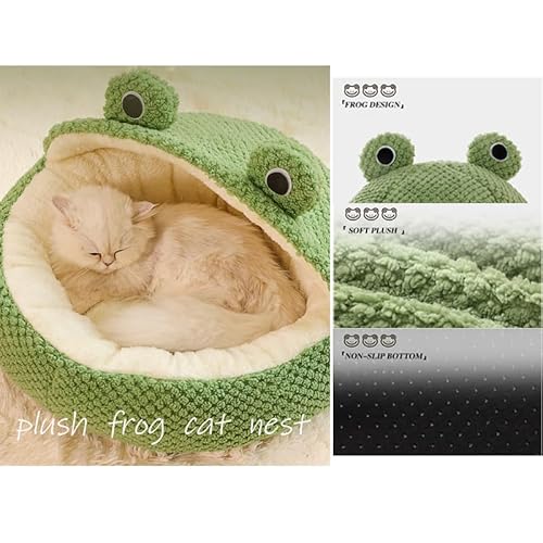 KIDDCW Cama de gato com capuz de sapo fofo com fundo antiderrapante, coberta, redonda, fofa, sapos,