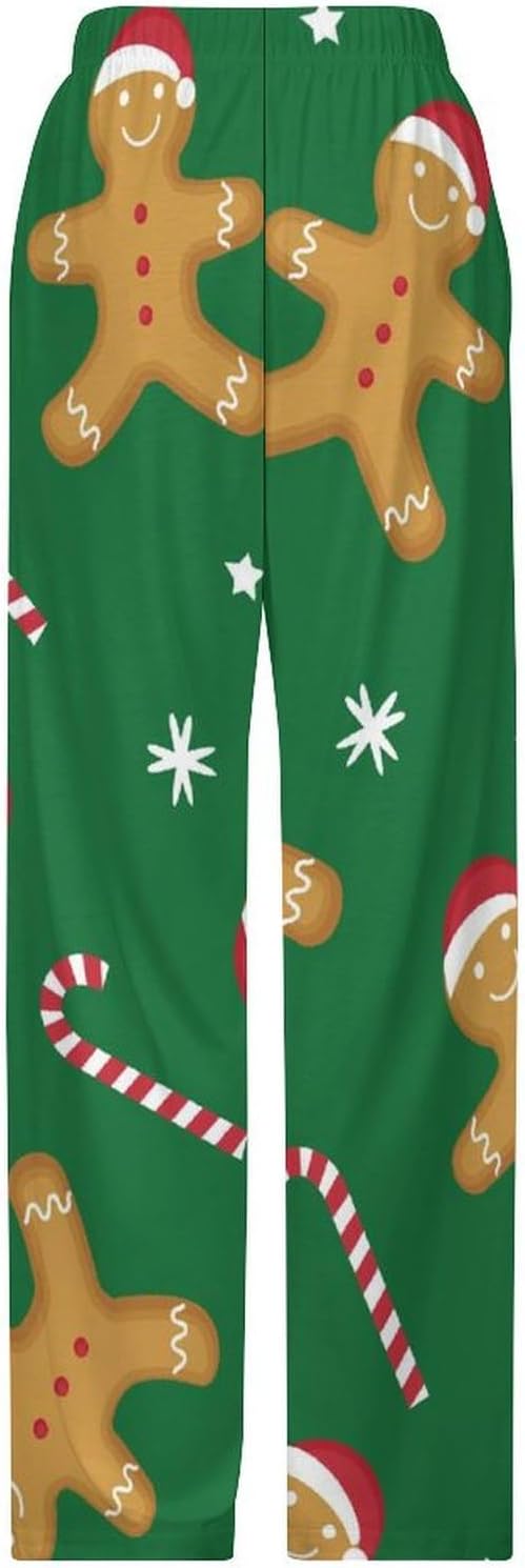 Green Christmas Gingerbread Candies Womens Sleep Pants Long Length Breathable Pajama Bottoms