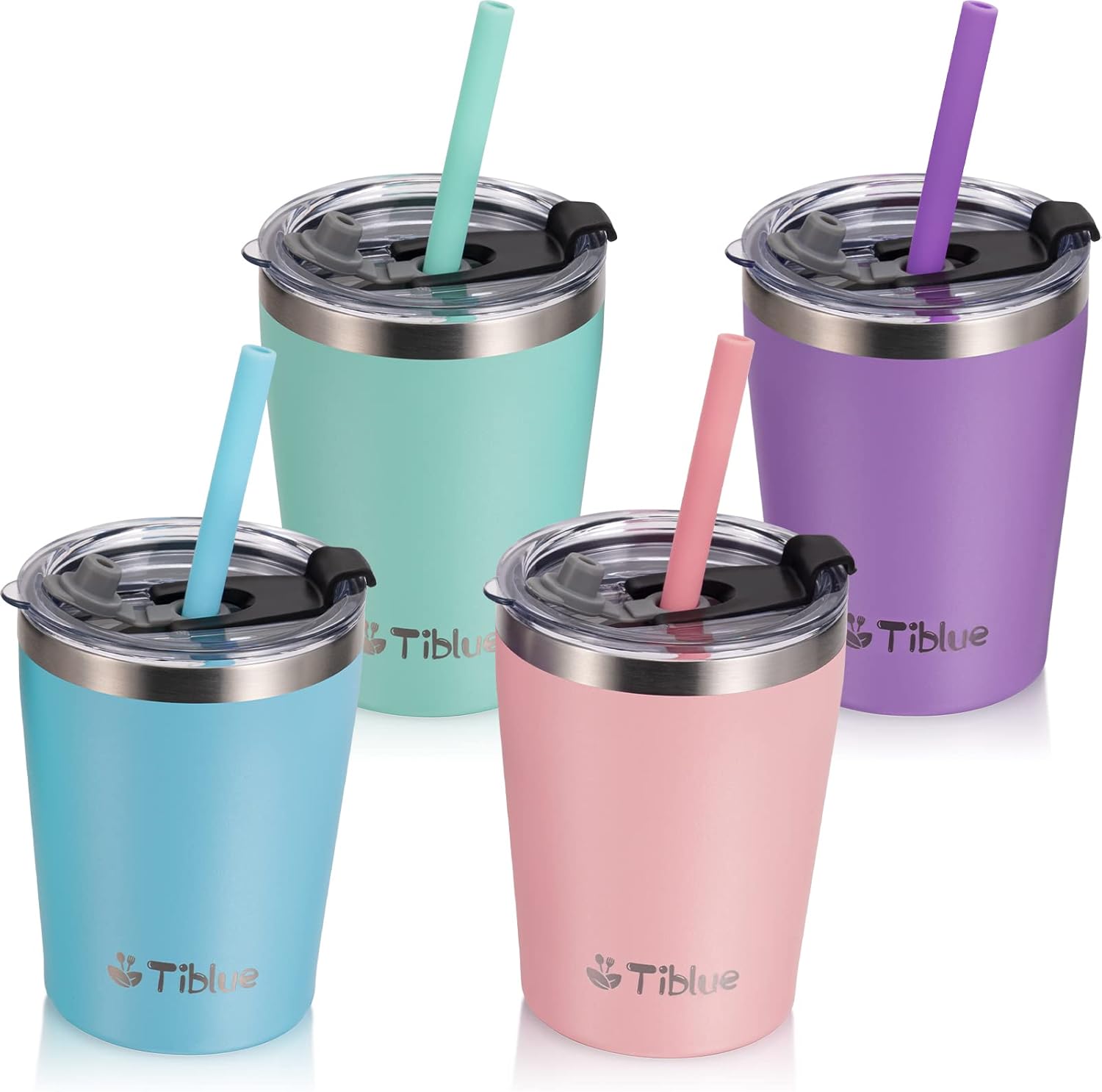 Kids & Toddler Cup - 4 Pack 8 OZ Stainless Steel Water Bottle Spill Proof Insulated Tumbler with Leak Proof Lid & Silicone Straw with Stopper - BPA FREE Vacuum Smoothie Cup Stackable Baby Drinking Cup : Baby