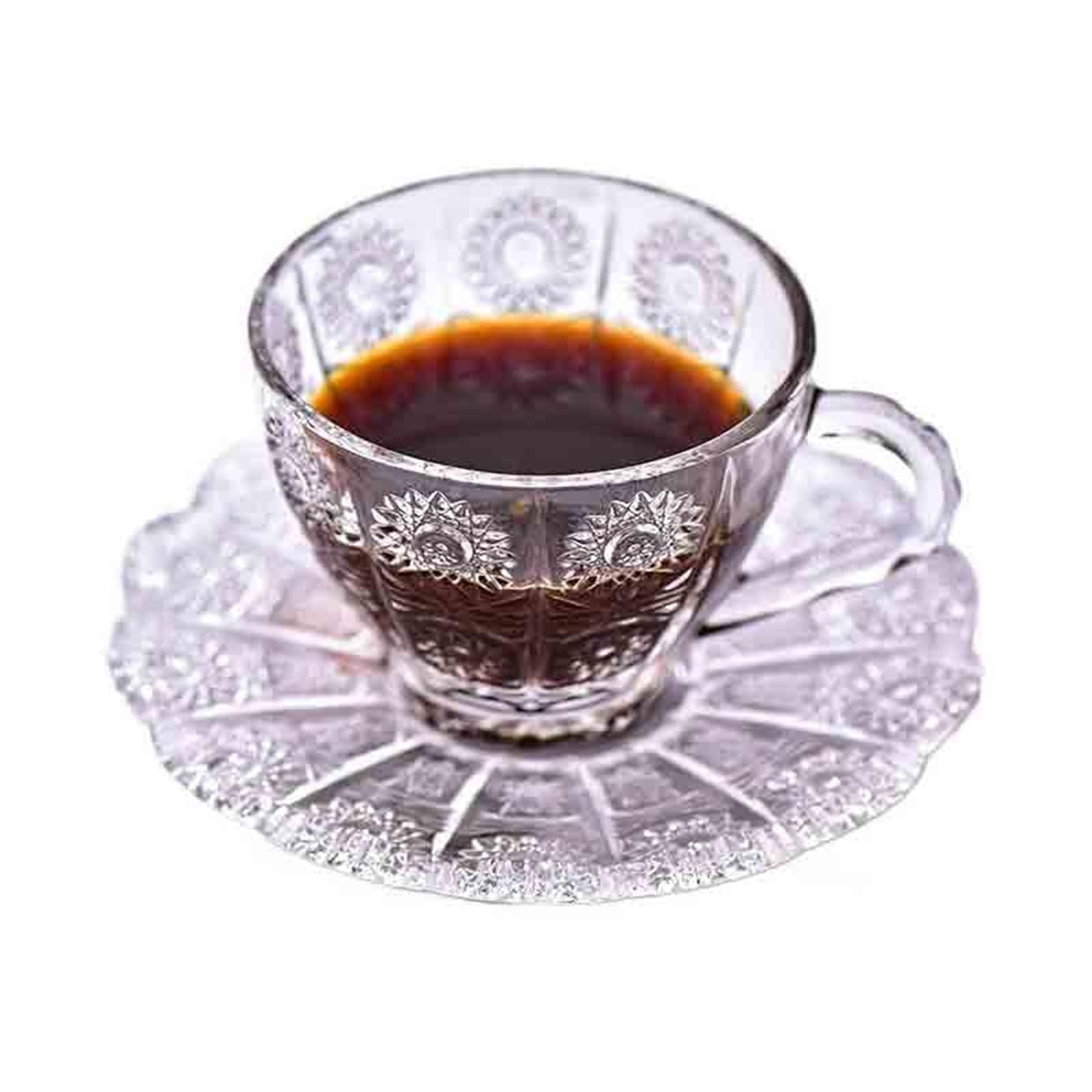 Vasos para beber de cristal vintage con plato de 190ml y relieve de girasol transparente