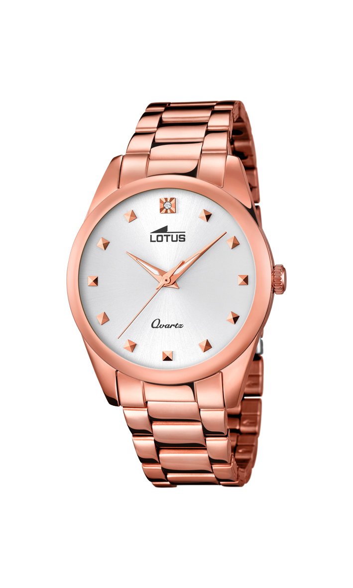 LOTUS18144/1 - Reloj para Mujer, Cuarzo, analógico, Acero Inoxidable, Chapado en Oro Rosa Dorado, Blanco/Dorado, Pulsera
