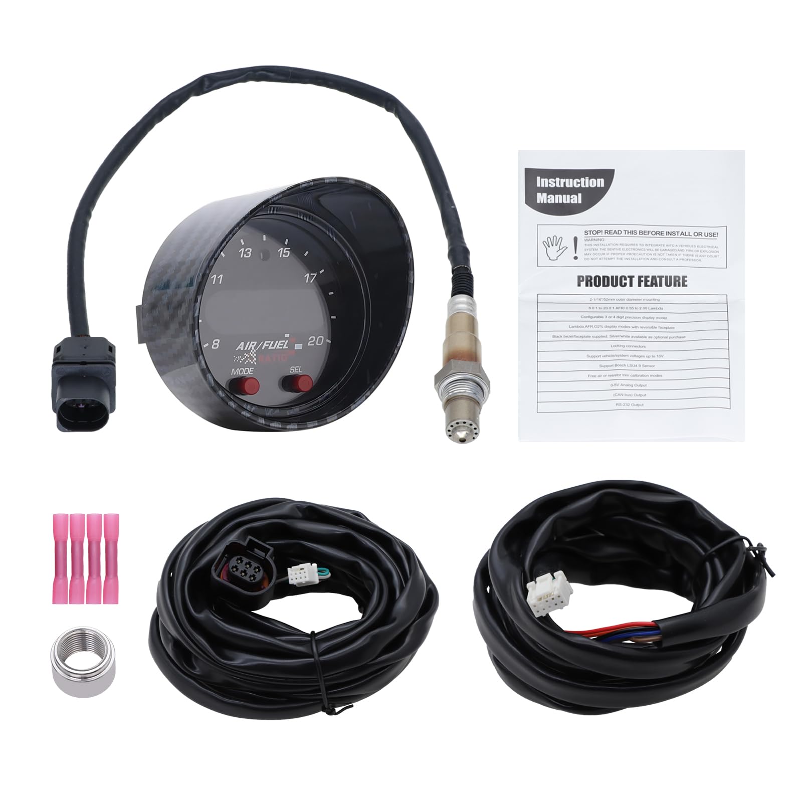 GelooX Series 30-0300 Wideband UEGO Air Fuel Ratio Gauge - 52mm (2-1/16"), Upgraded Digital AFR Controller, LSU Sensor Kit