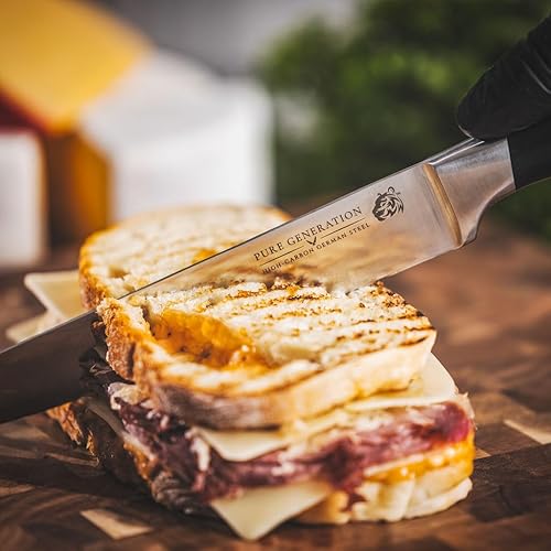 Miniatura 5 de Pure Generation Cuchillo de trinchar de 8 pulgadas, cuchillo de pechuga, cuchillo afilado de acero alemán para cortar carne para pavo, jamón y