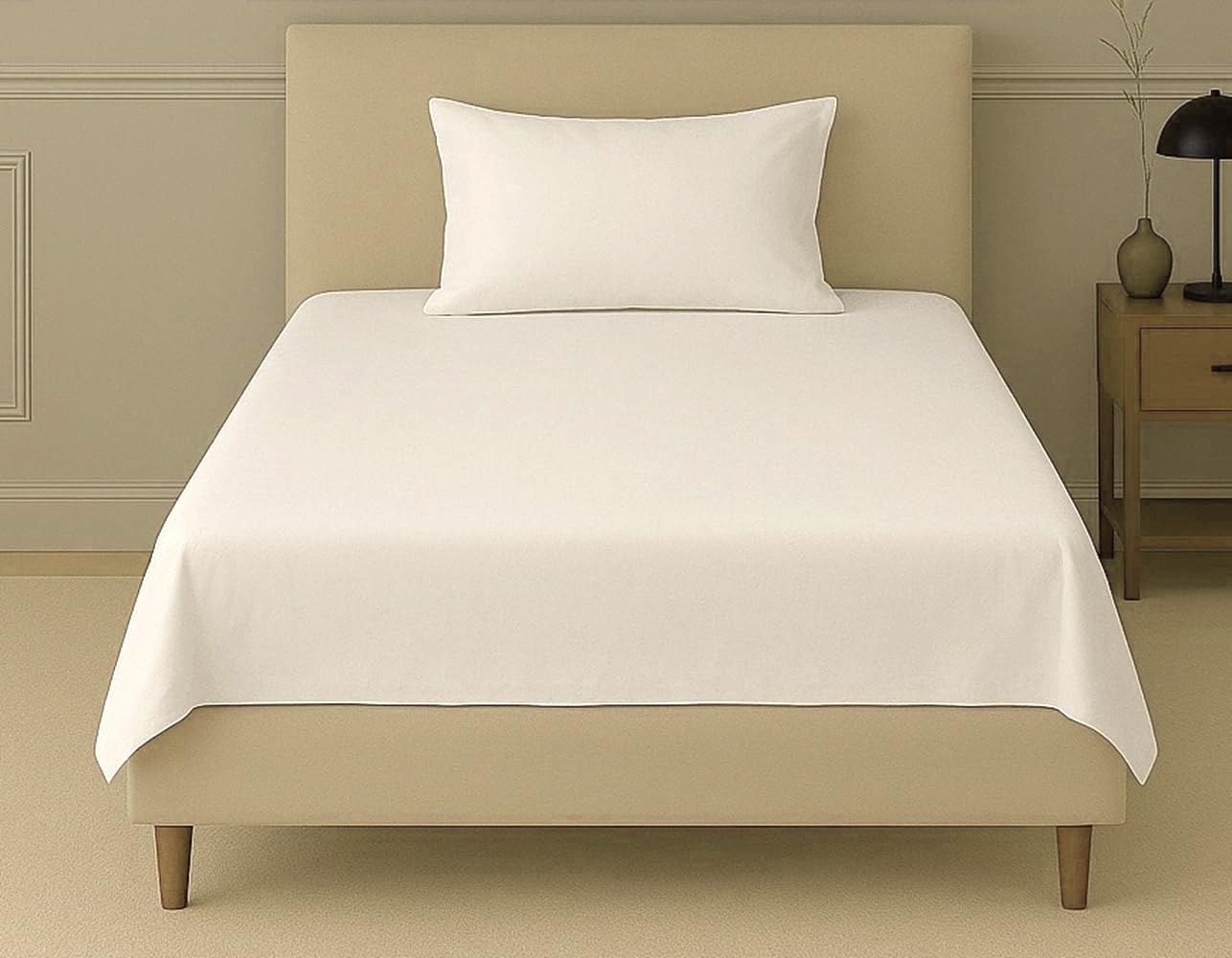 trance home linen 300 tc bamboo flat single size bedsheet | soft, breathable & eco-friendly bedsheet with 1 pillow cover - (54 x 90 inch, off white)