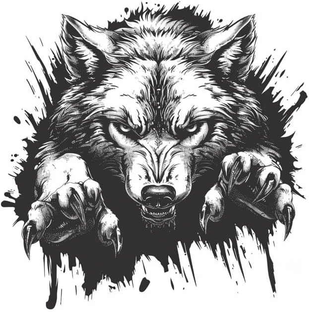 Peeking Wild Wolf with Paws Decals for Car, 3D Popping Animal with Black and White, Wolf Claw Graphic Decal, Decals for Men Boys, Suitable for Car Vehicle Bike Van RV (Monochrome)