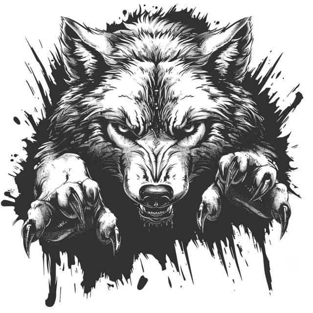 Peeking Wild Wolf with Paws Decals for Car, 3D Popping Animal with Black and White, Wolf Claw Graphic Decal, Decals for Men Boys, Suitable for Car Vehicle Bike Van RV (Monochrome)