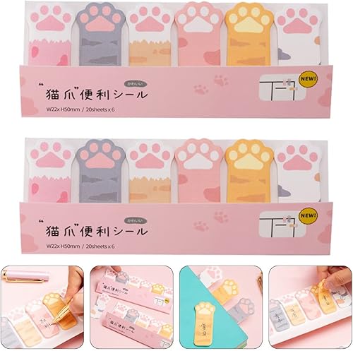 Miniatura 7 de LUOZZY 2 blocs de notas para estudiantes patas de gato notas adhesivas papeles de notas de dibujos animados marcadores de página de lectura