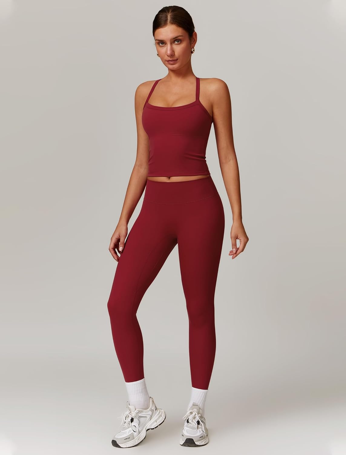 Womens Workout Sets Two Piece Cross Back Tank Top Matching High Waist Leggings Sets Gym Outfits Work Out Clothes - Image 5