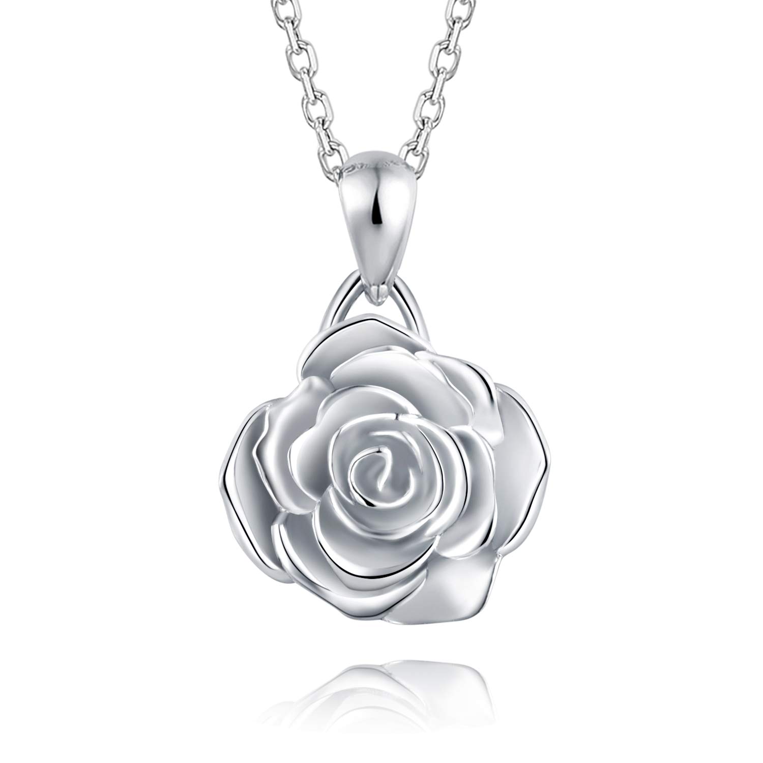 BEILIN 925 Sterling Silver Loves Rose Pendant Necklace Jewelry