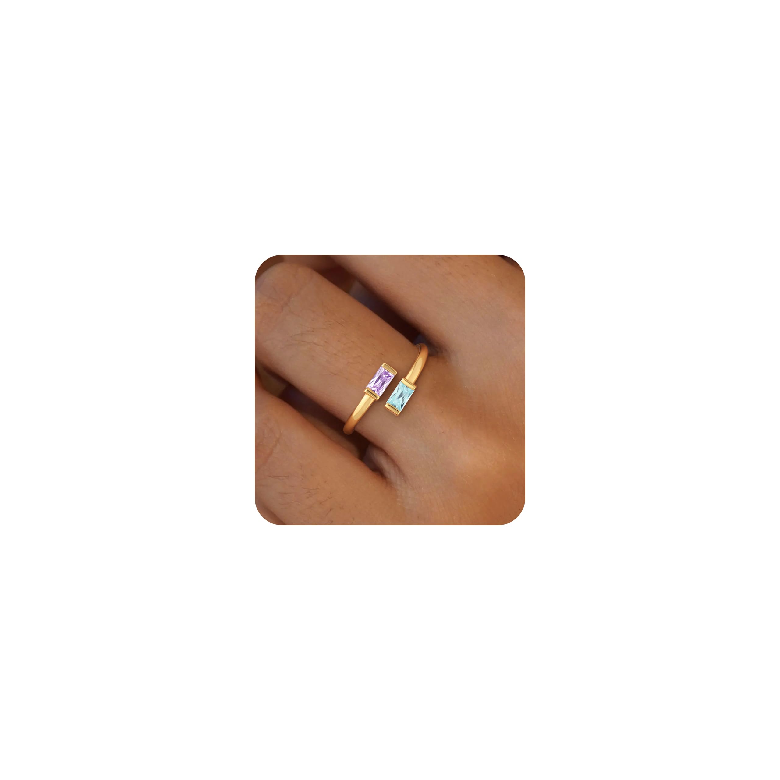 Honsny Gold Birthstone Rings for Women Non Tarnish 14K Gold Plated Adjustable Emerald Ring Cubic Zirconia Gemstone Promise Ring for Her Engagement