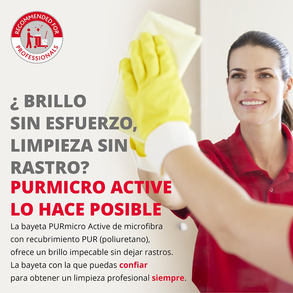 Vileda Professional, Bayeta PurMicro Active, Multicolor, Microfibra, Recubrimiento Pur, Superficies Lisas, INOX y Vidrio, Alta absorción, Secado sin rastros, 38x35cm - 3