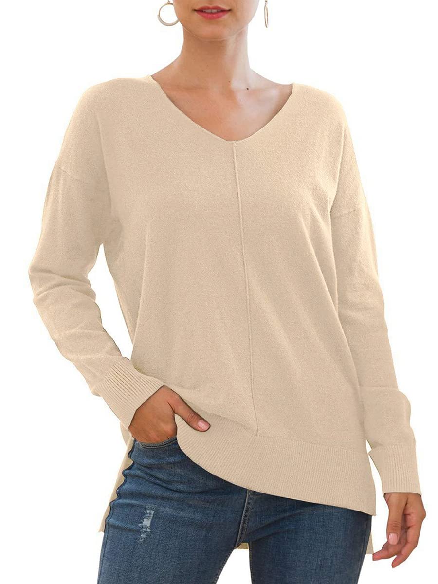 ROSEBEARWomens Jumper V Neck Sweater Plain Pullover Knit Top Long Sleeve Batwing Sweatshirts Tunic Shirts
