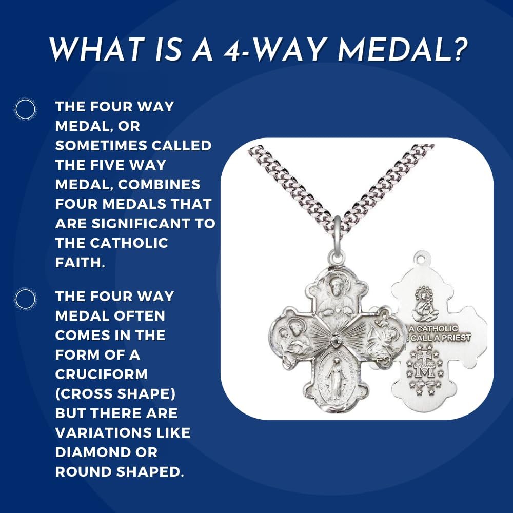 Extel Pewter Catholic 4 Way Cross Pendant Necklace Traditional Design, Made in USA