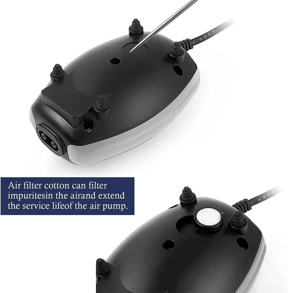 HITOP 3W Adjustable Aquarium Air Pump with Dual Outlets, Quiet Fish Tank Oxygen Pump for Fish Tank Up to 100 Gallon (Black-Grey) : Pet Supplies