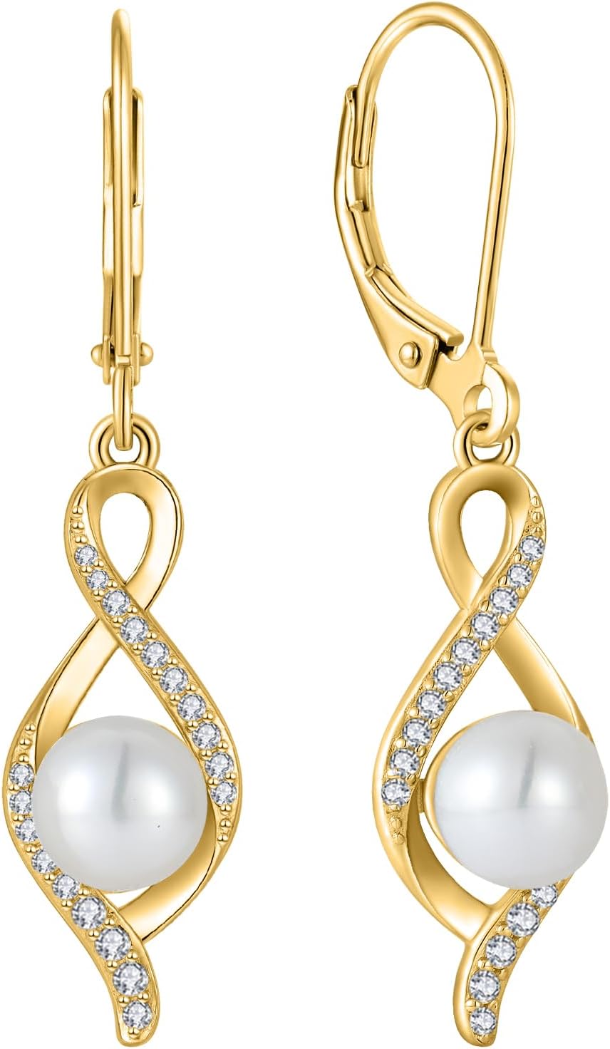Freshwater Pearl Drop Earrings for Women 925 Sterling Silver Infinity Twisted Dangle Earrings Pearl Jewelry for Her