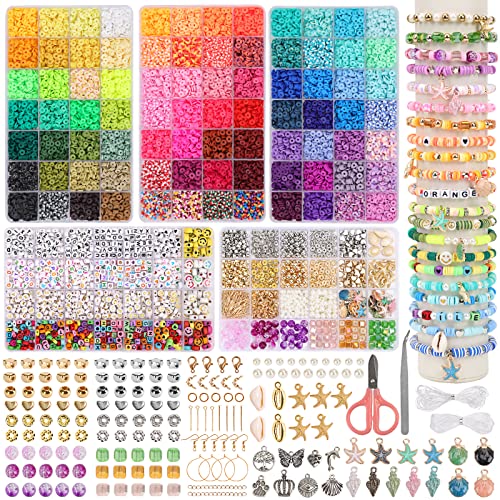 QUEFE 14700pcs, Clay Beads for Bracelet Making Kit, 84 Colors Flat Round Polymer Clay Heishi Spacer Beads for DIY Crafts Necklace Jewelry Making Gifts