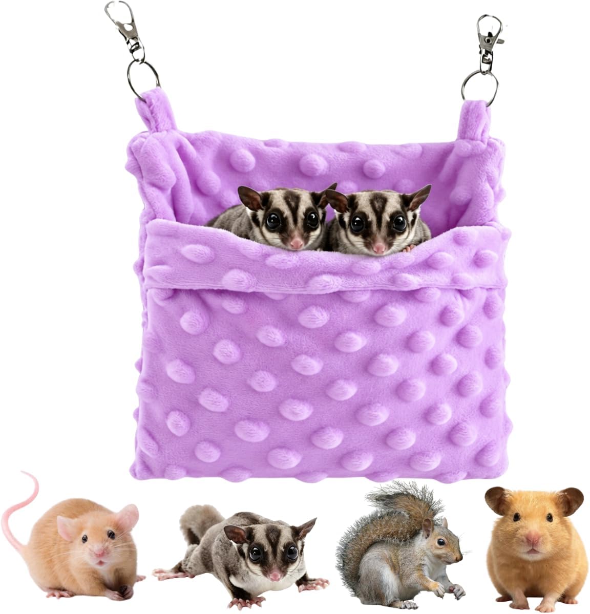 Cozy Sugar Glider Hammock Warm Hanging Pouch Bed for Fancy Rats (Purple)