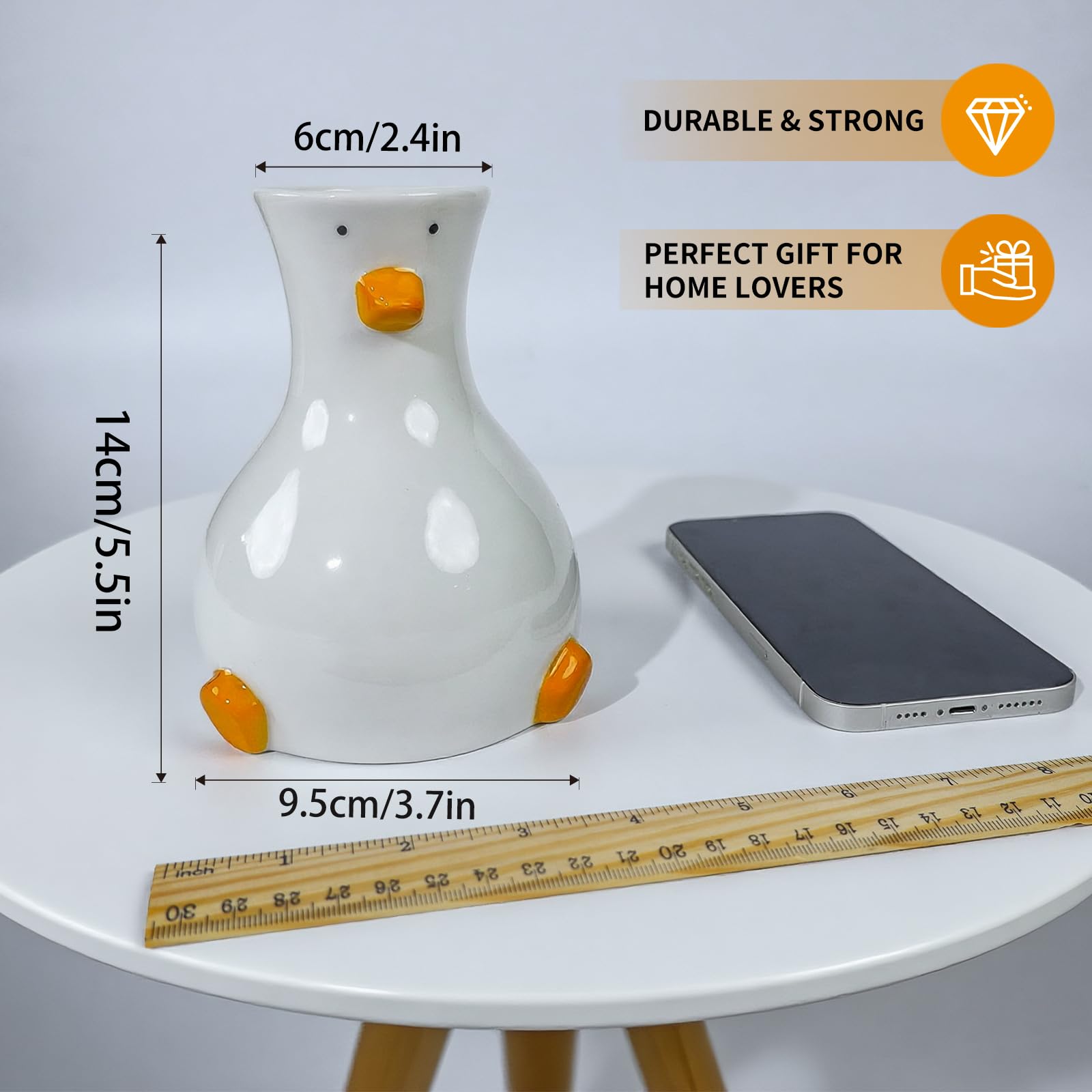 MOUGIGI Handgefertigte Keramik-Entenvase – weiße moderne Blumenvase mit einzigartigem Enten-Design – runde ästhetische Tischdekoration – flippige und trendige Kunstvase