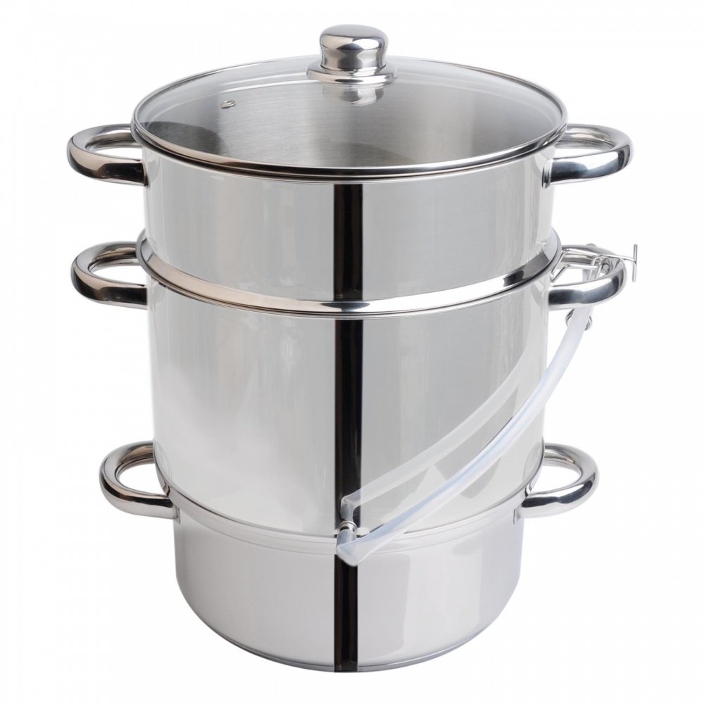 Grafner 8,5 Liter Dampfentsafter aus Edelstahl, Durchmesser Ø26cm, mit Ablasshahn und Glasdeckel, induktionsgeeignet, ideal für Saft und Gelee, Fruchttopf Entsafter Obstpresse Obst Gemüse entsaften