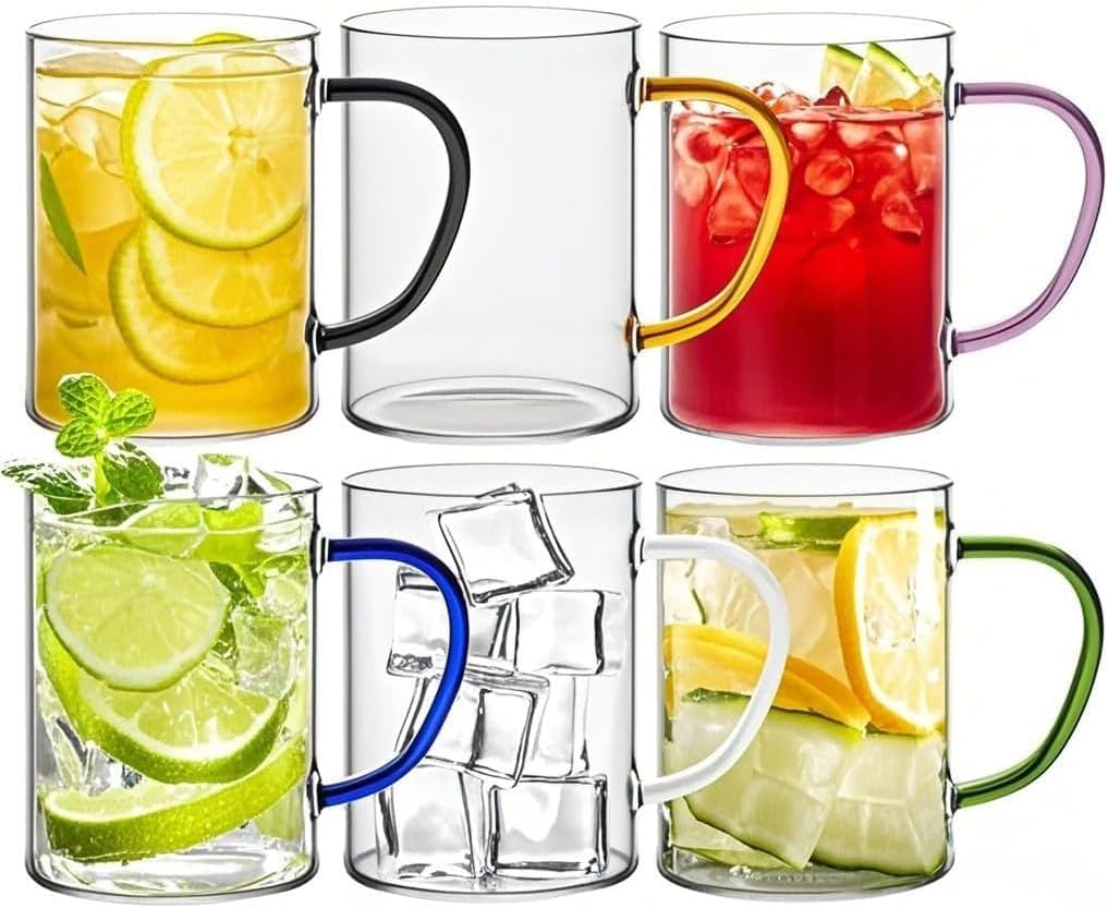 6 Pieces of 380ml Transparent Glass Coffee Cups, Cup Handles in, hot Chocolate Cups, for Parties and Restaurants