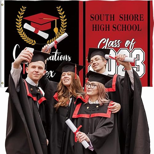 Miniatura 4 de KafePross Bandera de graduación de 3 x 5 pies para exteriores, letrero de graduación 2023 personalizado, bandera de felicitaciones para la clase de
