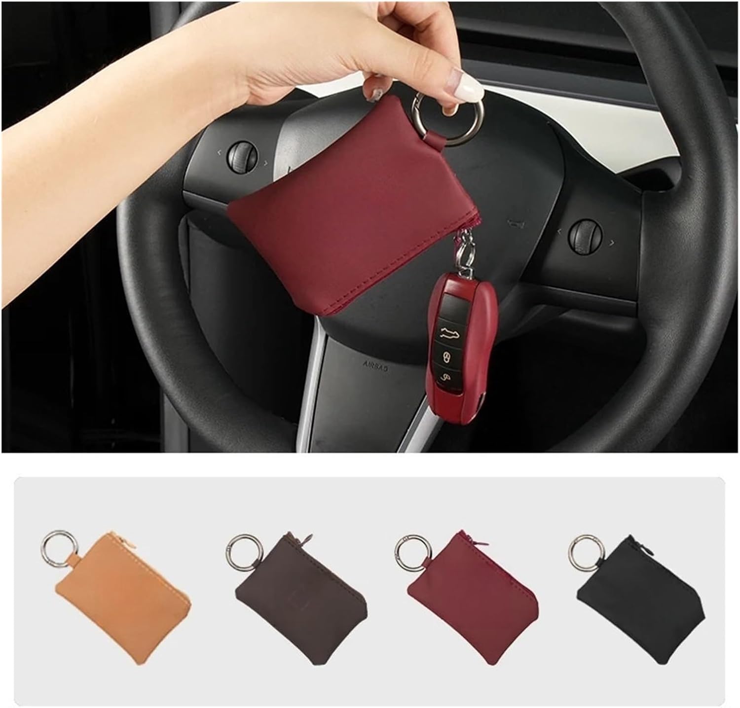 Car KeyChain Wallet Coin Purse Organiser Bag Car Key Case Key Pouch Compatible For Extremely Krypton X 001 009 ZEEKR NFC(Brown Long 1pc)