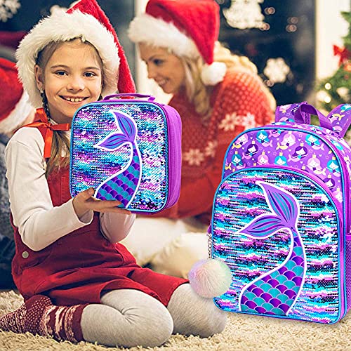 Mochila Infantil,Escolar Kit para Menina,3 Peças de Sereia Bolsa de Livro,16 Polegadas Juvenil Femin