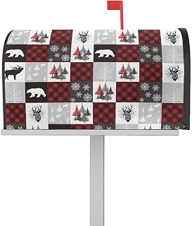 Mailbox Cover Magnetic Christmas Tree Elk Antlers Red Buffalo Lattice Mailbox Covers Standard Size 21x18in,Mailbox Covers Wrap Post Letter Box Cover for Garden Yard Bear Shadow Winter Snowflake