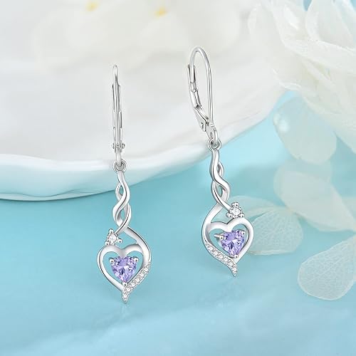 Vista 4 de Aretes colgantes de infinito para mujer, plata de ley 925, aretes trenzados con forma de corazón y piedra natal, regalos para mujeres, mamá, esposa