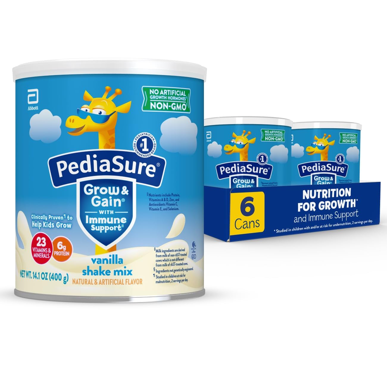 PediaSure Grow & Gain Non-GMO & Gluten-Free Shake Mix Powder, Nutritional Shake For Kids, With Protein, Probiotics, DHA, Antioxidants*, and Vitamins & Minerals, Vanilla, 14.1 oz, 6 Count