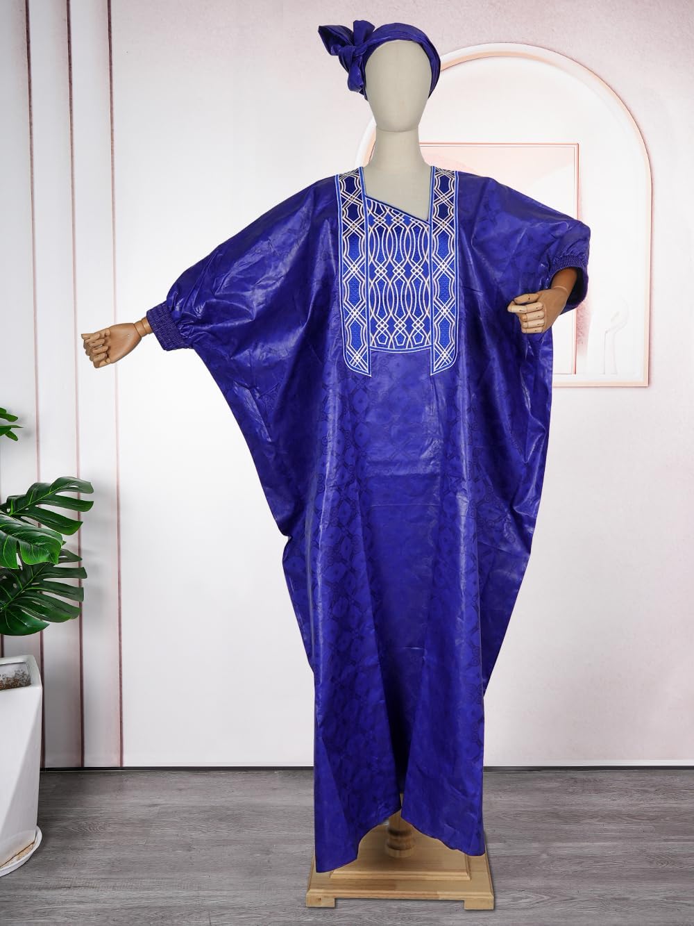 HD African Traditional Bazin Boubou Dress Embroidery Plus Size Maxi Dashiki Gown for Woman - Image 4