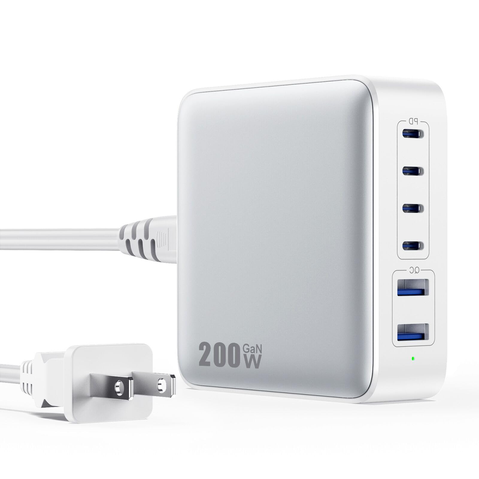 USB C Charger Block Charging Station 200W,Upgraded GaN IV 6-in-1 USB C Charger Fast Charging Hub,PD 65W USB C Laptop Desktop Charger Adapter Compatible with Macbook/iPad, DELL,iPhone 16/15,Android etc