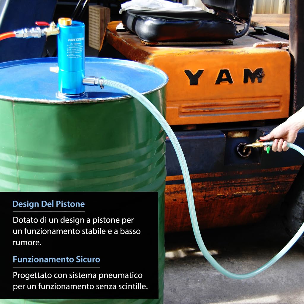FIRSTINFO Pompa Pneumatica per Fusto 200L, Sistema 1:1 per Fluidi ad Alta Viscosità, Distributore per Serbatoi Aperti, Compatibile con Lubrificanti, Motore e Trasmissione, A1182EU