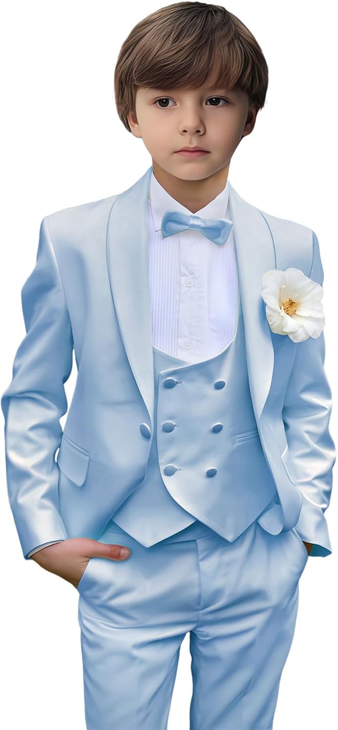 Three Piece Boys Tuxedo Suit for Wedding Outfit Kids Tuxedo Suit for Teenage Boys Toddler Suit Jacket 3-16 Years