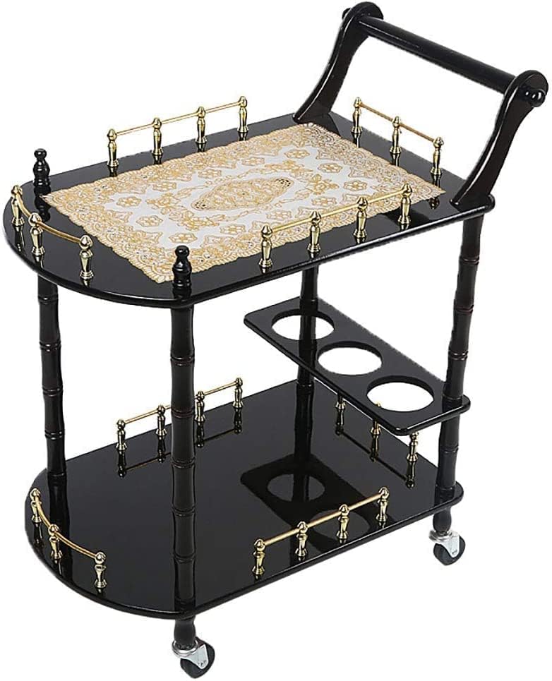 Bar Cart, Home Bar Hotel Serving Cart Wine Cart - Tea Cart Serving Trolley Wooden Dining Cart Rolling Storage Dining Cart Hotel Dessert Tool Cart Mobile Luxury Hotel & Restaurant(A)