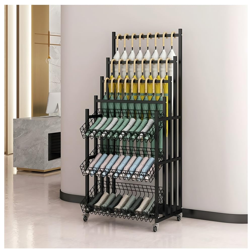 Support de rangement pour parapluies noir à roulettes 55x35x150 cm