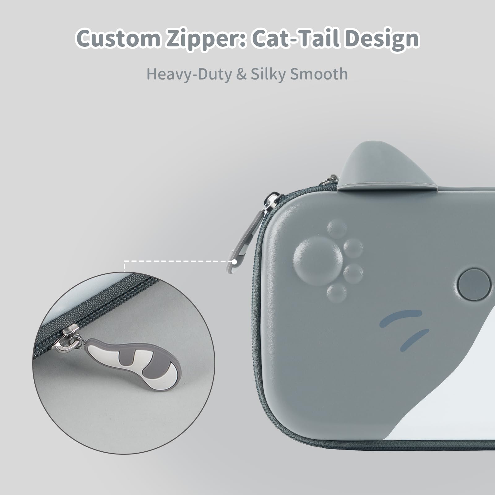 GeekShare Taschen mit Großem Fassungsvermögen für Switch 2 (2025), Harte Tragetasche Hülle, Schutzhülle mit Aufbewahrung für Spiele, Konsole & Zubehör (Katzenohren (Grau)) - 5