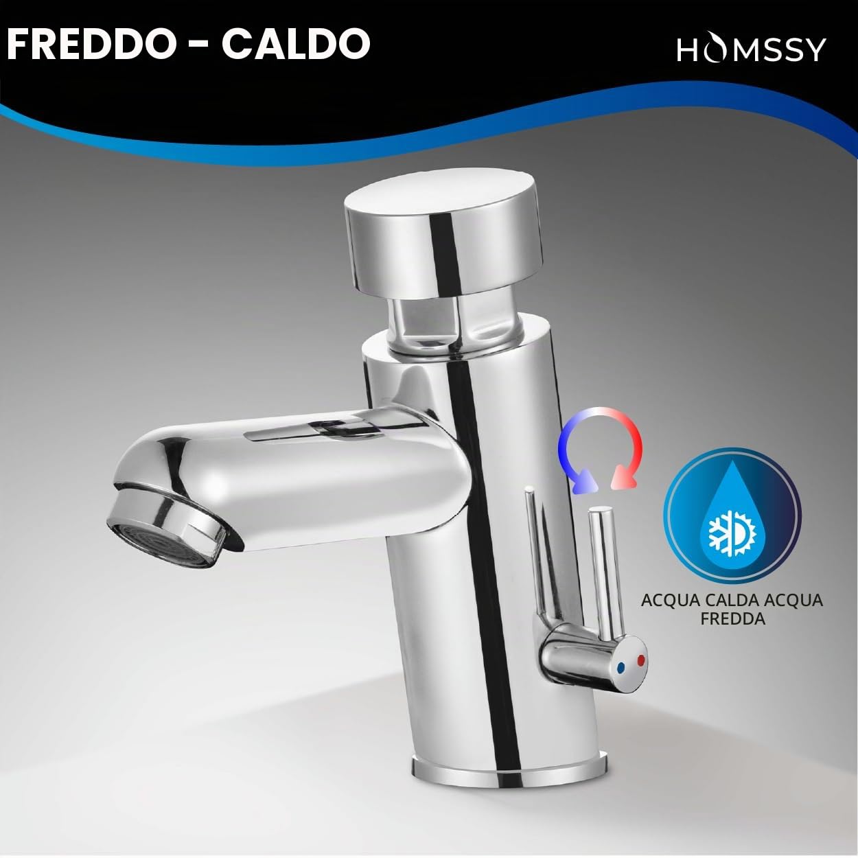 Rubinetto Temporizzato per Lavabo. 2 Acque (Acqua Calda e Fredda). Design Cromato. Controllo Efficiente dell’Acqua
