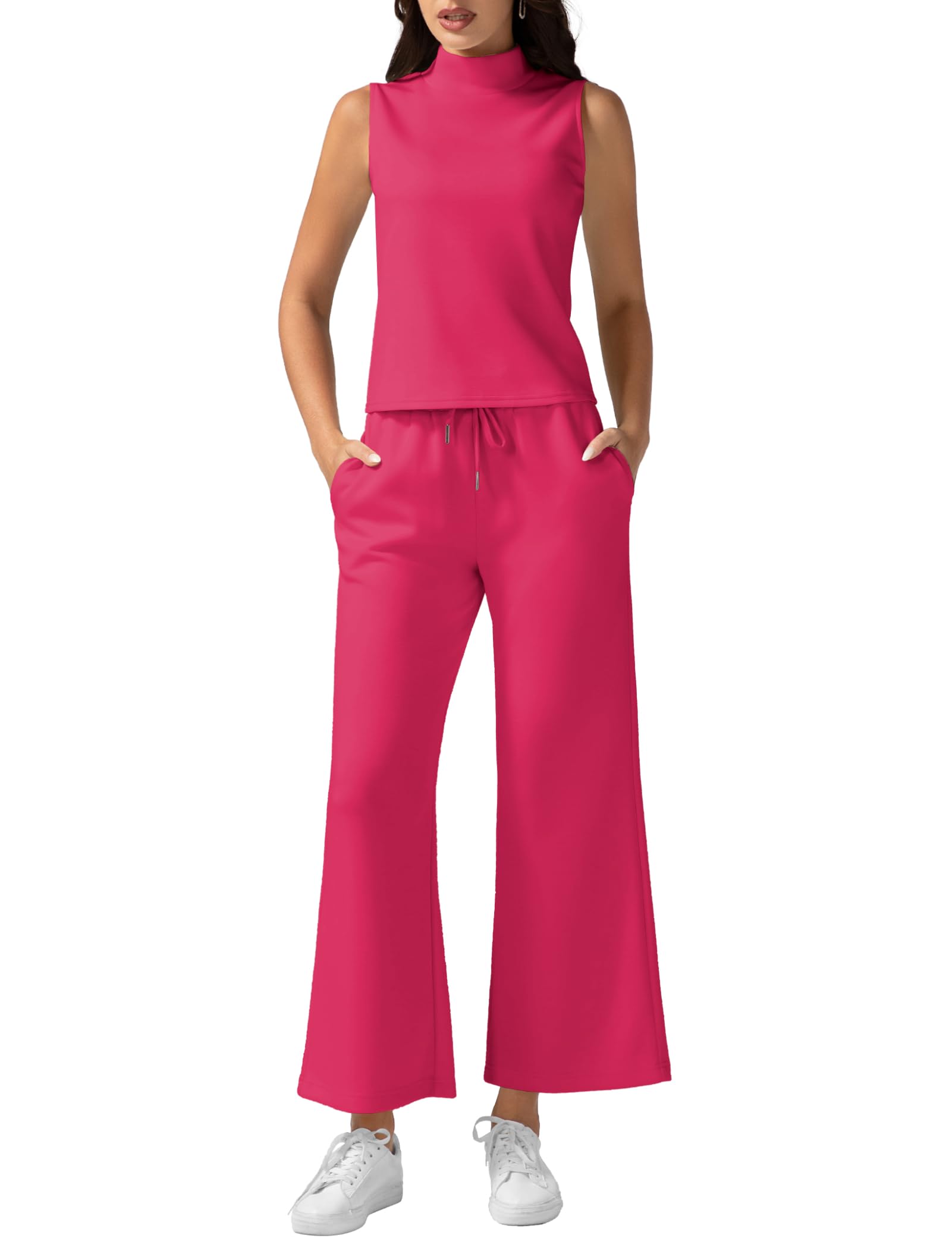 Casly LamiitWomen's Summer 2 Piece Outfits Mock Neck Tank Top Cropped Wide Leg Pants Lounge Sets 2025 Fashion Tracksuit