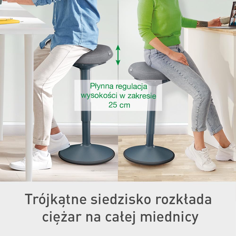 Stołek Leitz Ergo Active z Unikalną Komfortową Poduszką z Pianki o Podwójnej Gęstości, Regulowana Wysokość od 57 do 82cm, Siedzisko w 100% z Recyklingu, Udźwig 110kg, Seria Ergo, Ciemnoszary, 65450089